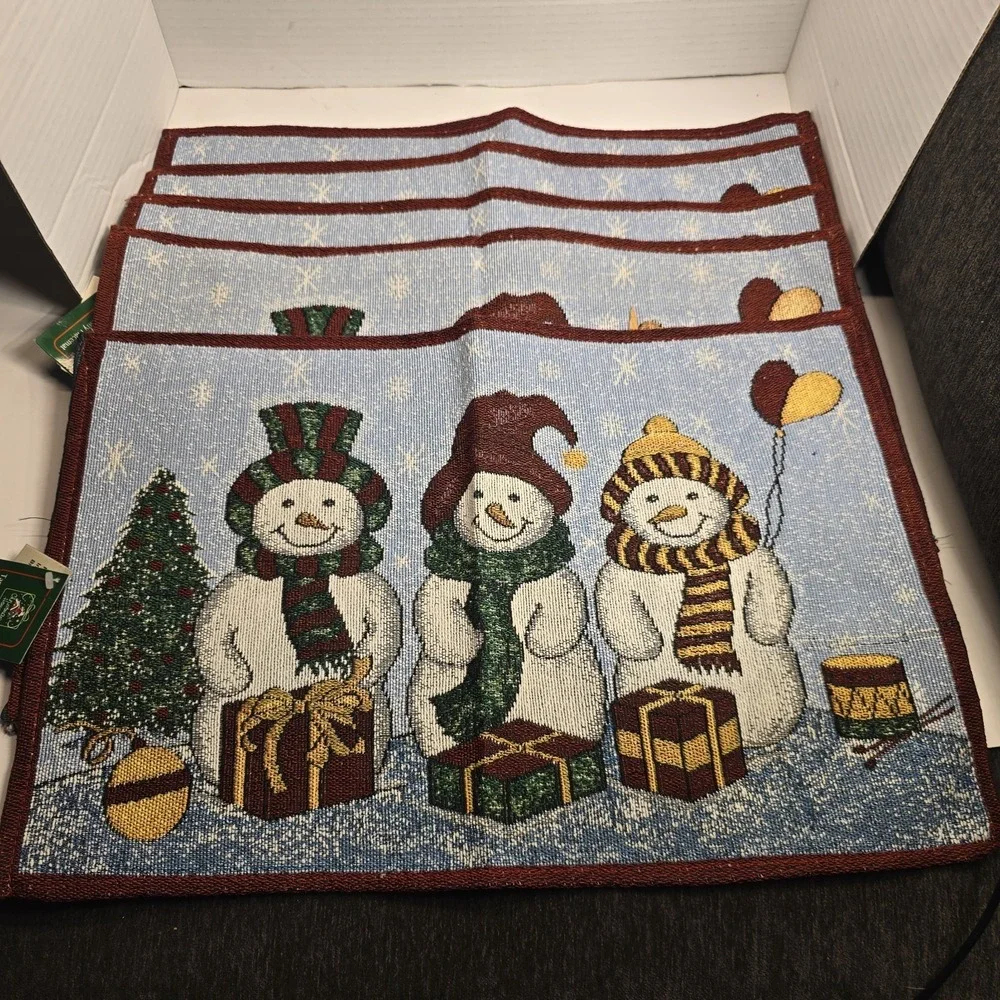 Christmas House Tapestry Placemats Snowman Set‎ of 5 Holiday Table Decor 13x19